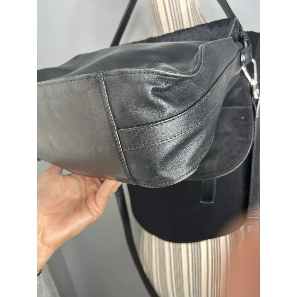 Black Faux Fur Saddle Shoulder Bag - Picture 5 of 15